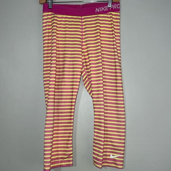 Nike Pro Dri Fit women’s sz large striped sport leggingsp - Picture 1 of 9